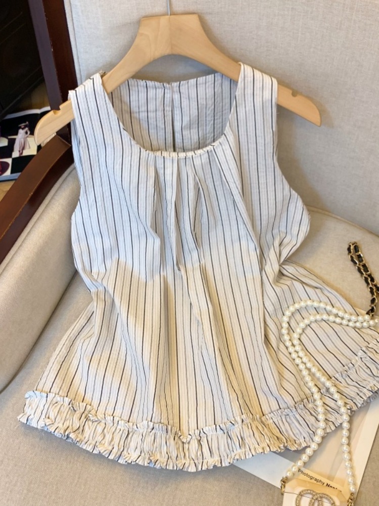 Linen Shirt Breathable - Summer Cotton Linen Sleeveless Striped Shirt