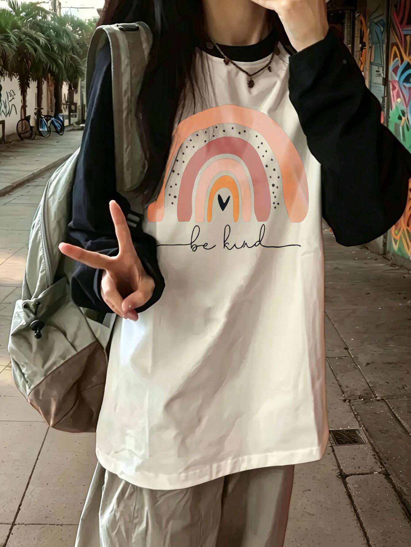 harajuku vintage Casual Rainbo - Tee Graphic Print 评论和价格