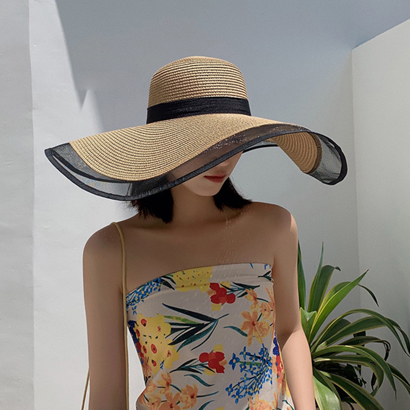 Women Sun Hat Big Eaves Waves  - Bucket Hat Straw 评论和价格