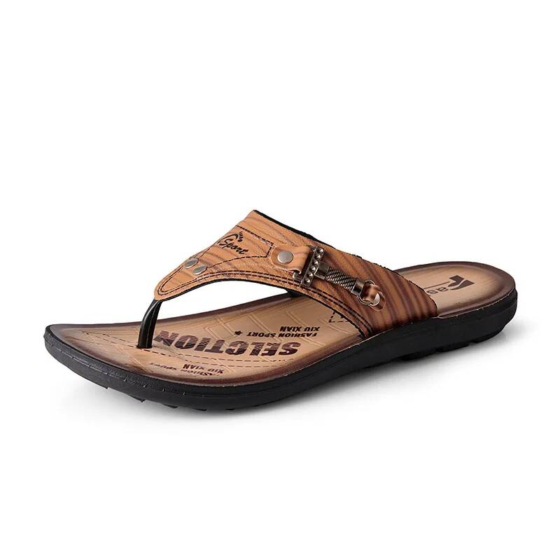 Men's Leather Slippers Clogs S - Flip Flop Leather Men 评论和价格