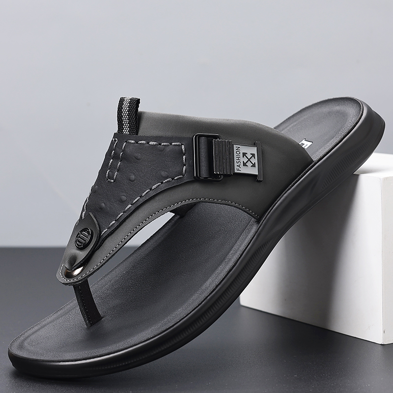 Men's Adjustable Buckle Thong  - Flip Flop Leather Men 评论和价格